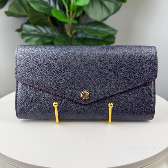 B108 💎✨Authentic Louis Vuitton Monogram Empreinte Long Wallet Navy Red Accent - Picture 1 of 8